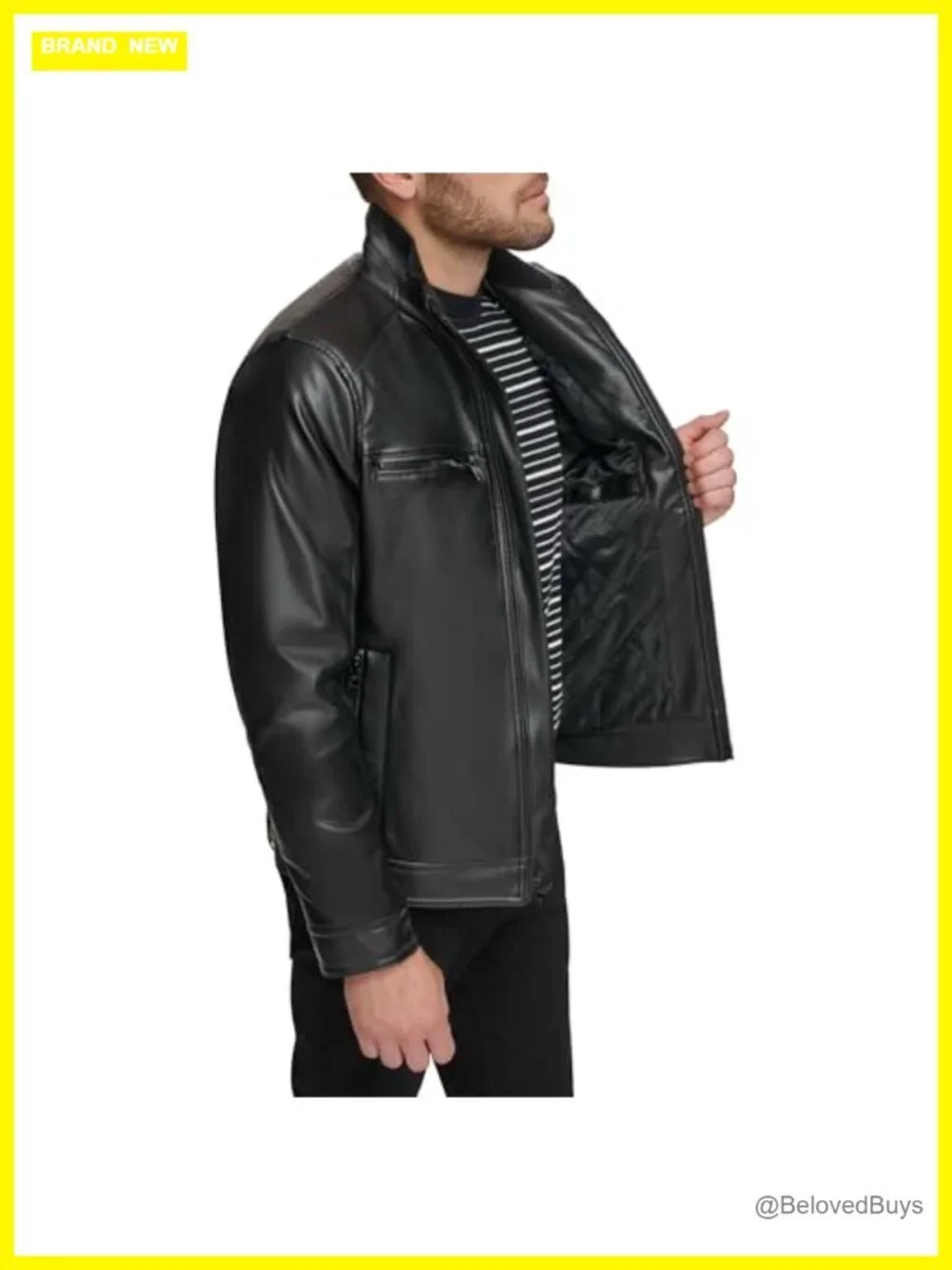 Faux Leather Aviator Jacket with Zipper Closure and Slant Pockets